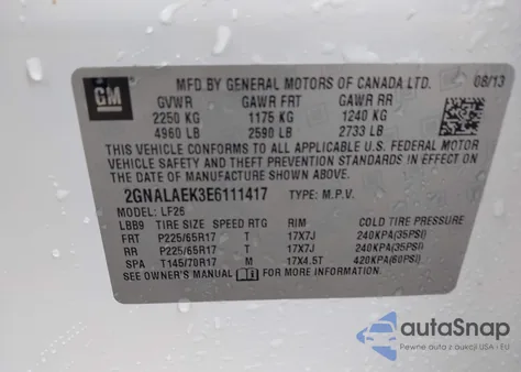 2014 Chevrolet Equinox Ls из США, поврежденный, VIN 2GNALAEK3E6111417